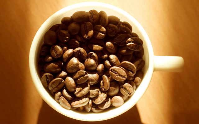 Coffee beans shadow table photorealism free wallpaper - medium preview image