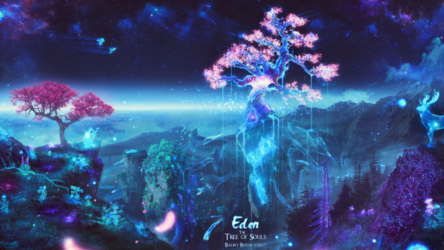 Tree mountain sky blue stars free wallpaper - medium preview image
