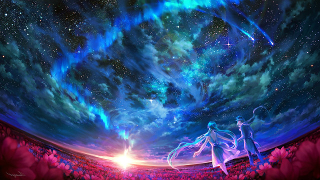 People field flowers stars clouds free wallpaper - medium preview image
