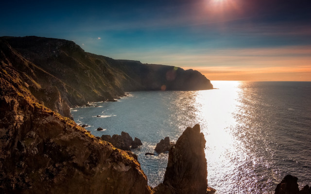 Sunset mountain lake cityscape anamorphic free wallpaper - medium preview image