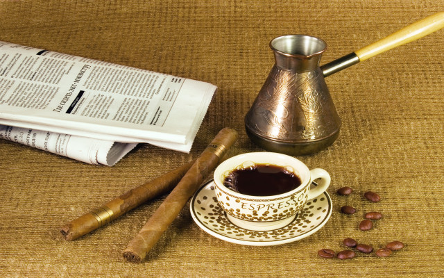 Coffee newspaper table pipe saucer free wallpaper - medium preview image