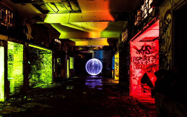 Dark alley neon graffiti figure free wallpaper - medium preview image