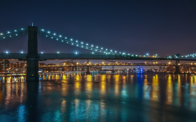 Night city bridge lights water free wallpaper - medium preview image