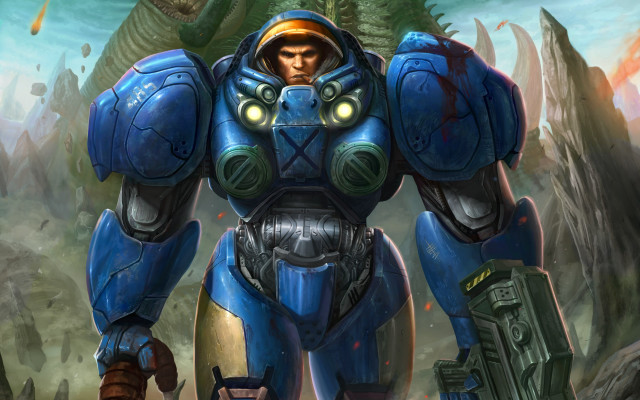 Blue suit man giant robot free wallpaper - medium preview image