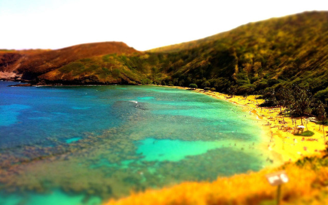 Beach boat mountain sky trees free wallpaper - medium preview image