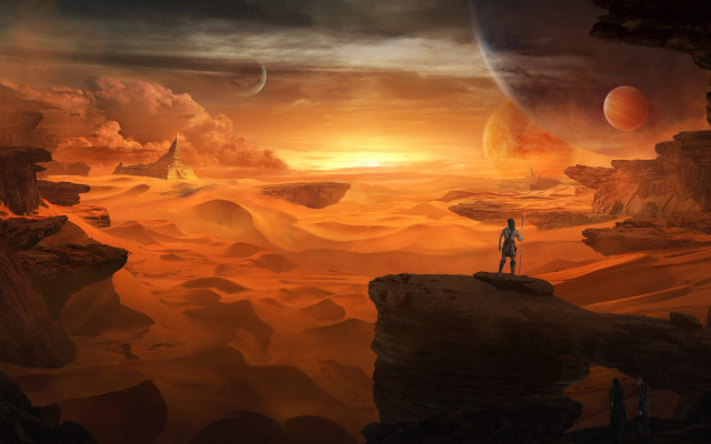Desert sunset planet mountain cliff free wallpaper - medium preview image