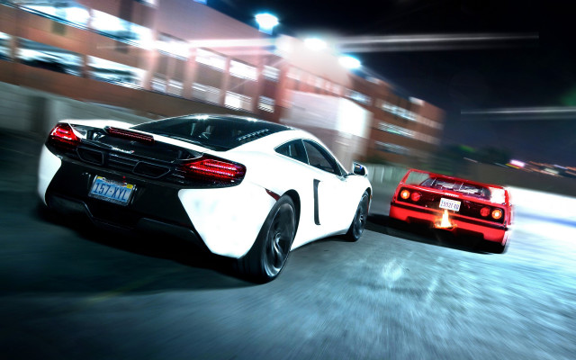 Night cars street building lights free wallpaper - medium preview image
