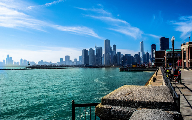 City skyline water pier beach free wallpaper - medium preview image