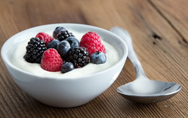 Yogurt berries blueberries spoon wooden free wallpaper - medium preview image