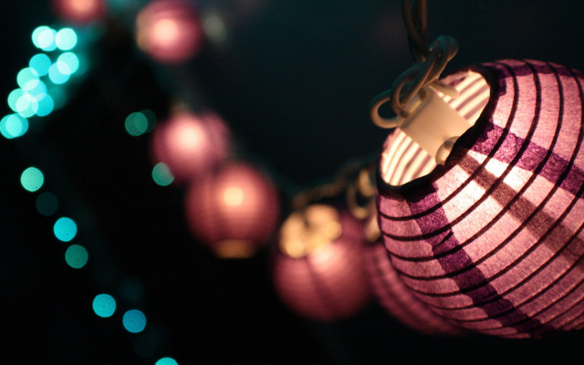 Lights string glowing bokeh blurry free wallpaper - medium preview image