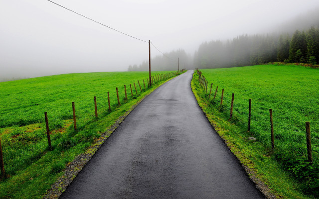 Fence road green field mountain free wallpaper - medium preview image