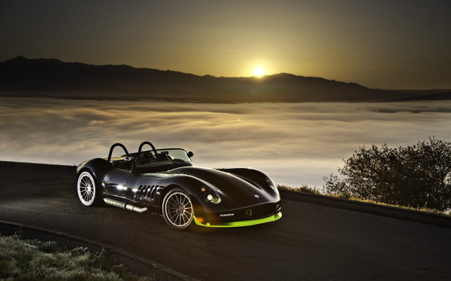 Black sports car sunset fog #2 free wallpaper - medium preview image
