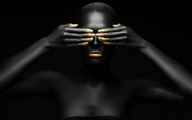 Woman gold nails hands face free wallpaper - medium preview image