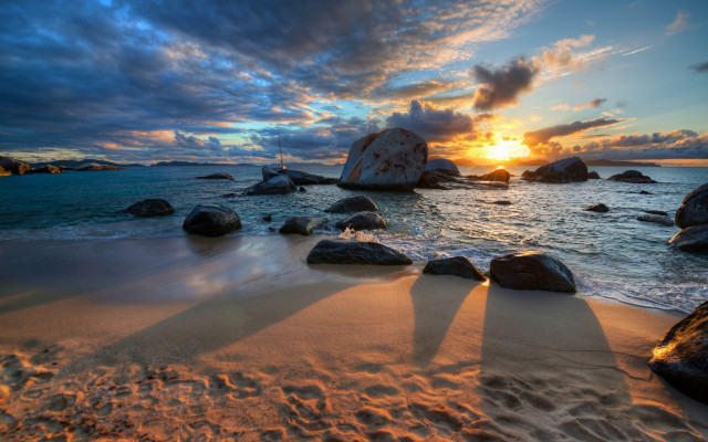 Beach rocks water sunset sky free wallpaper - medium preview image