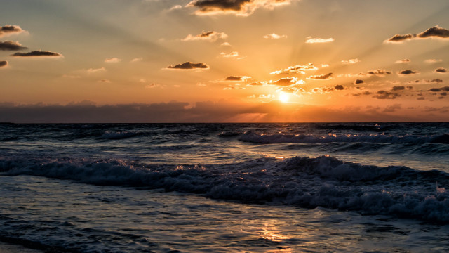 Sunset ocean waves clouds city #3 free wallpaper - medium preview image