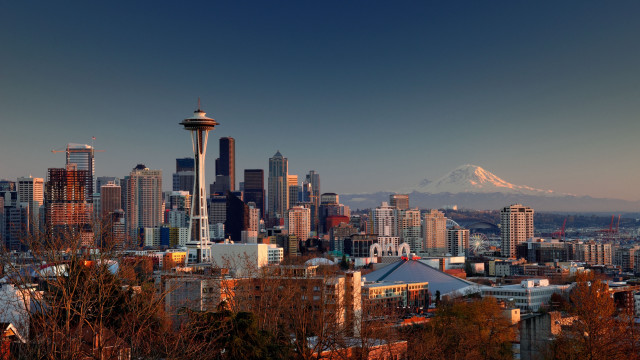 Everett warner autumn city mountain free wallpaper - medium preview image