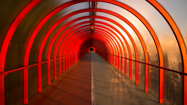 Long tunnel red railings red free wallpaper - medium preview image
