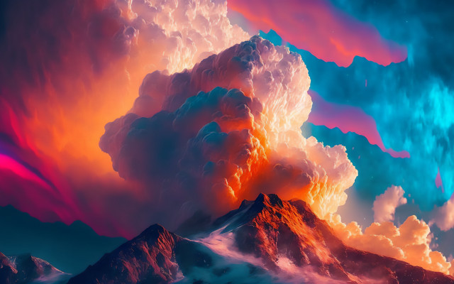 Mountain colorful sky clouds fire free wallpaper - medium preview image