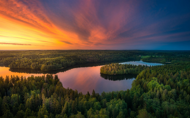 Sunset lake trees forest clouds free wallpaper - medium preview image