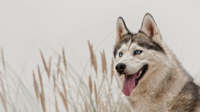 Husky blue eyes field tongue free wallpaper - medium preview image