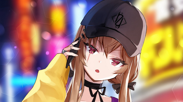 Girl hat yellow jacket neon free wallpaper - medium preview image