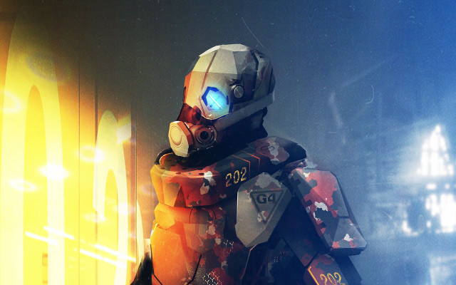 Futuristic man cyberpunk astronaut city free wallpaper - medium preview image