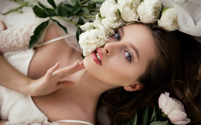 Wedding dress laying flowers portrait free wallpaper - medium preview image