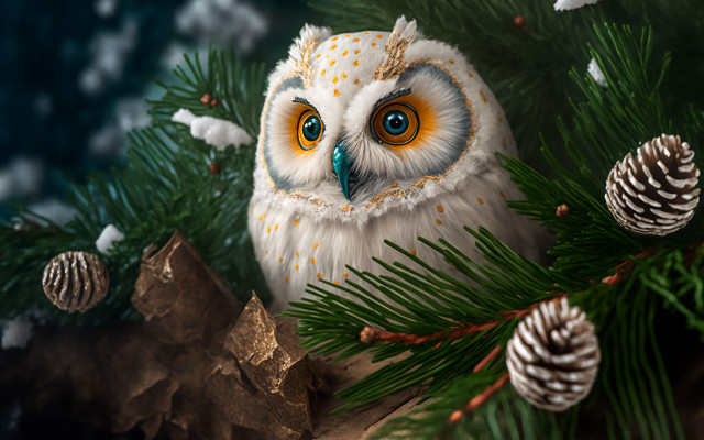 Owl pinecones bush christmas forest free wallpaper - medium preview image