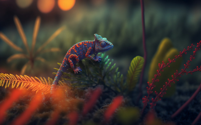 Chameleon branch night autumn bokeh free wallpaper - medium preview image