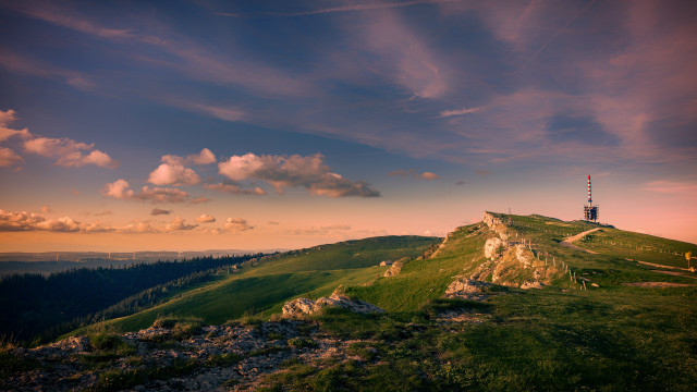 Hill tower clouds cityscape sunset free wallpaper - medium preview image