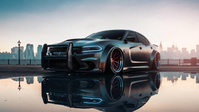 Silver dodge charger city skyline free wallpaper - medium preview image