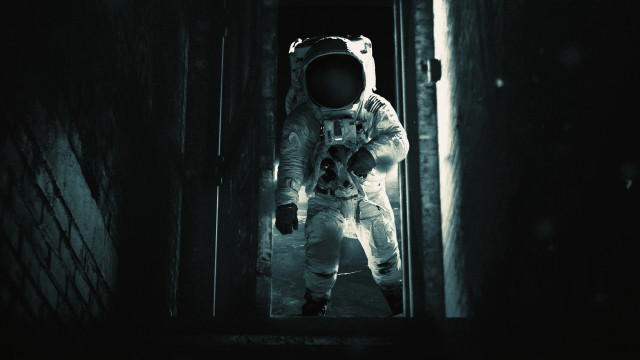 Astronaut military hallway brick door free wallpaper - medium preview image