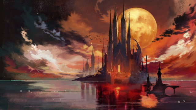 Castle moon dock gothic matte free wallpaper - medium preview image
