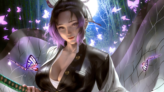 Purple hair butterfly chen shinobu free wallpaper - medium preview image