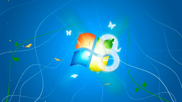 Blue background butterfly window8 logo free wallpaper for desktop - medium preview image