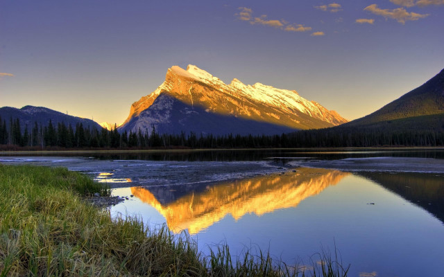 Mountain lake forest sunset bright free wallpaper - medium preview image