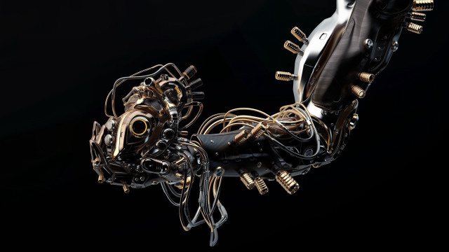 Mechanical arm biomechanical cyberpunk gold free wallpaper - medium preview image