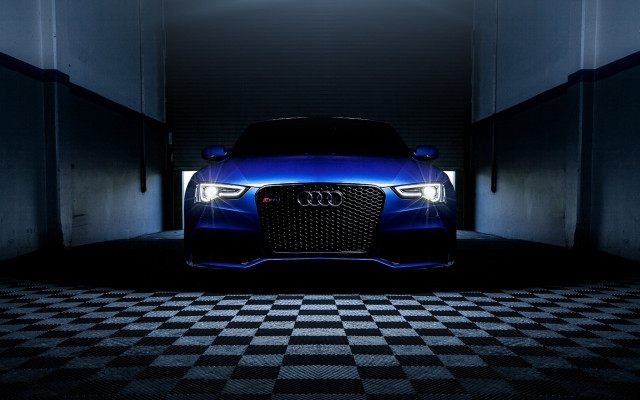 Blue car dark garage checkered free wallpaper - medium preview image