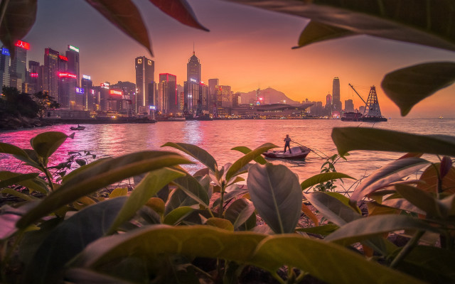 Boat sunset cityscape mattepainting architecture free wallpaper - medium preview image