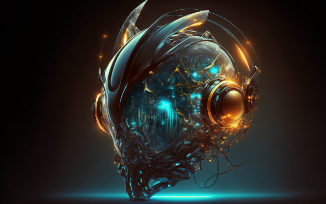 Futuristic headphone biomechanical glowing background free wallpaper - medium preview image