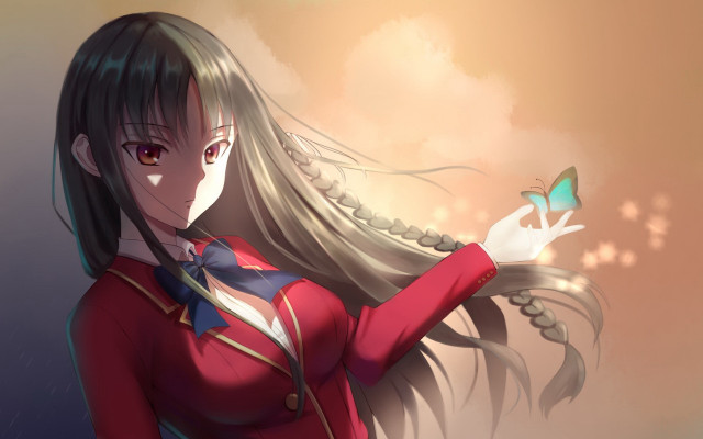 Woman long hair butterfly red free wallpaper - medium preview image