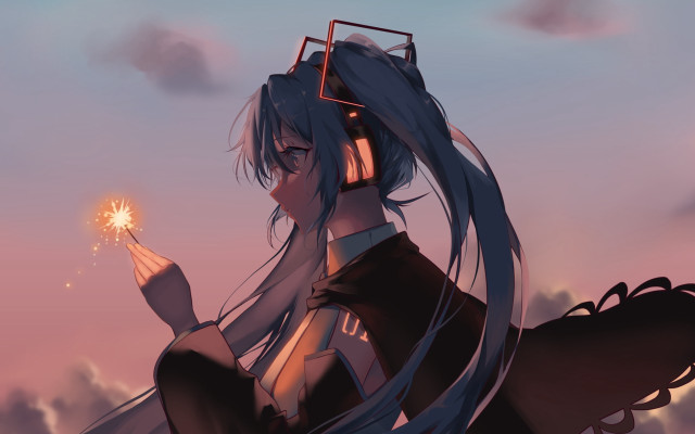 Woman sparkler blue hair clouds free wallpaper - medium preview image
