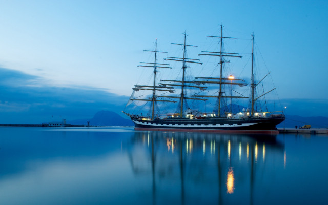 Large boat night water sails free wallpaper - medium preview image