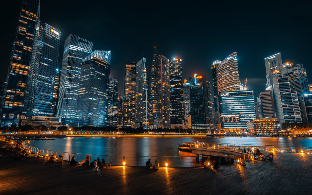 City skyline night water dock #7 free wallpaper - medium preview image