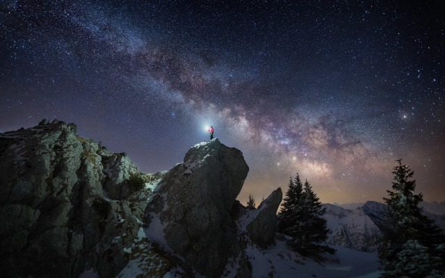 Mountain top starry sky astronaut free wallpaper - medium preview image