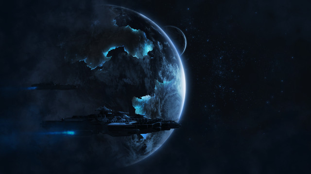 Space ship blue planet star free wallpaper - medium preview image