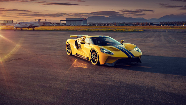 Yellow sports car runway sunset #2 free wallpaper - medium preview image