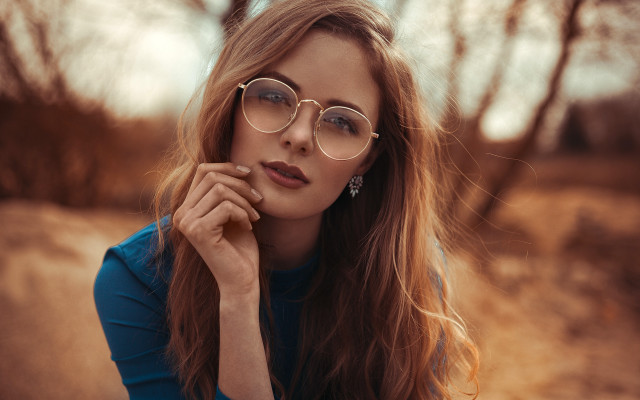 Woman glasses field trees dirt free wallpaper - medium preview image