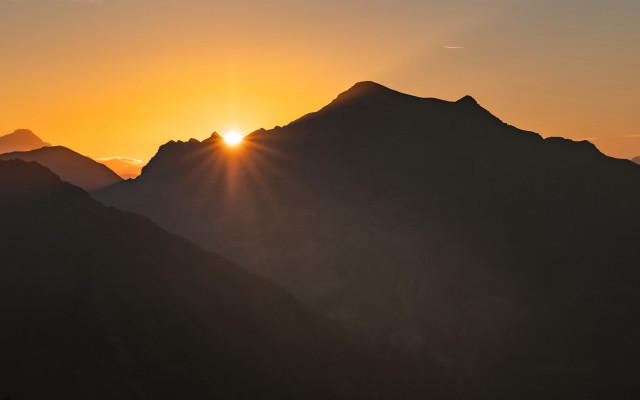 Sunset mountains bird cloudy sky free wallpaper - medium preview image
