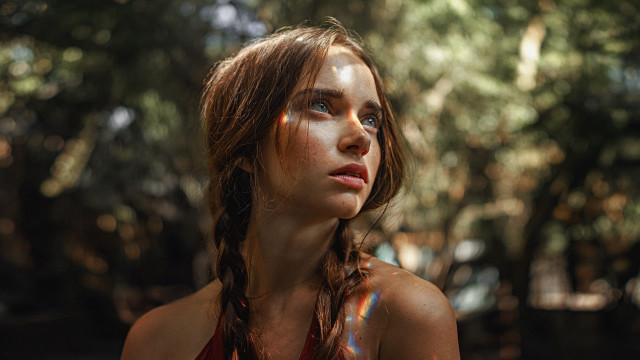 Woman braid sky sunlight bokeh free wallpaper - medium preview image